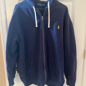 3XLT POLO RALPH LAUREN zip front drawstring hoodie. Navy blue
